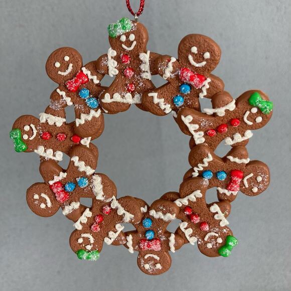Gingerbread Wreath Christmas Ornament Cookie Candyland Holiday Tree Decor Cute - Picture 1 of 9
